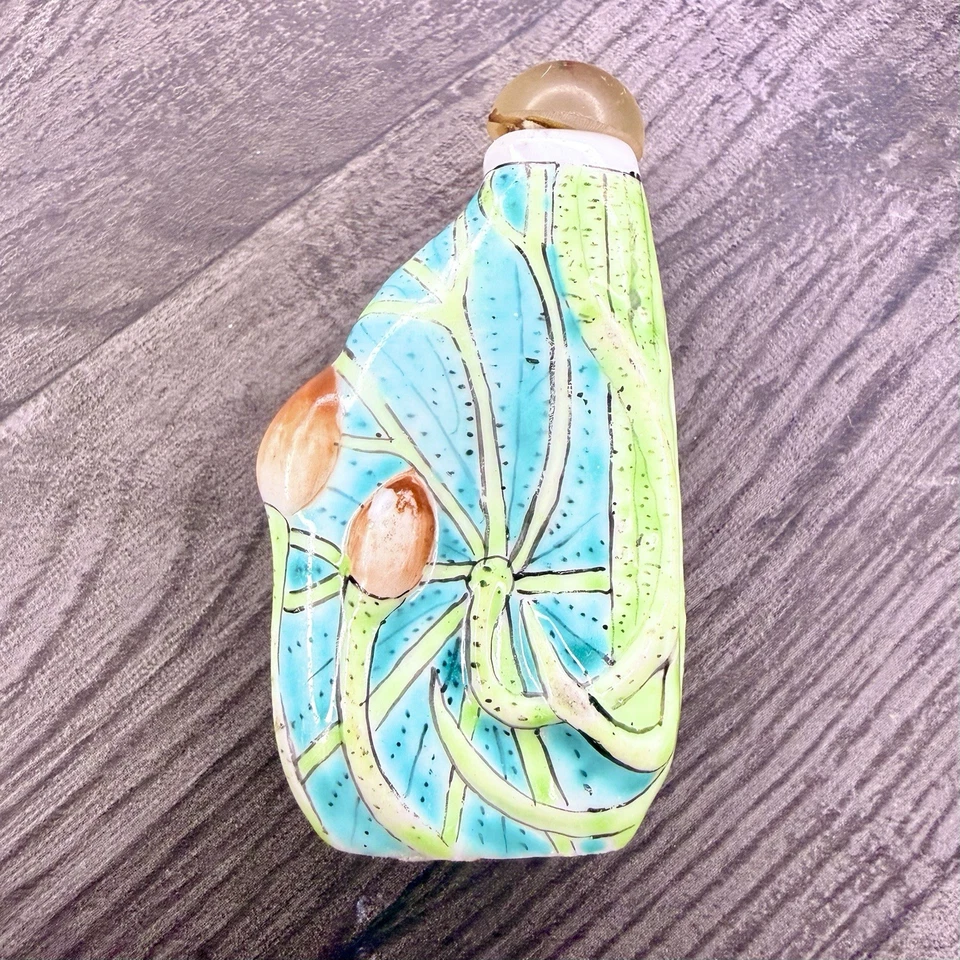 ANTIGA GARRAFA DE RAPÉ DE PORCELANA CHINESA DA DINASTIA QING FAMÍLIA DE LÓTUS ÁGATA ROSA 7cm - Imagem 1 de 4