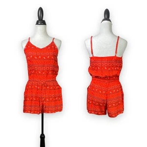 Old Navy Small NWT Orange Printed Tie Waist Spaghetti Strap Cami Shorts Romper - Picture 1 of 10