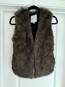 Jack. Brown Black Faux Fur Vest For Women Size XS With Pockets And Clasp Closure - Picture 1 of 5