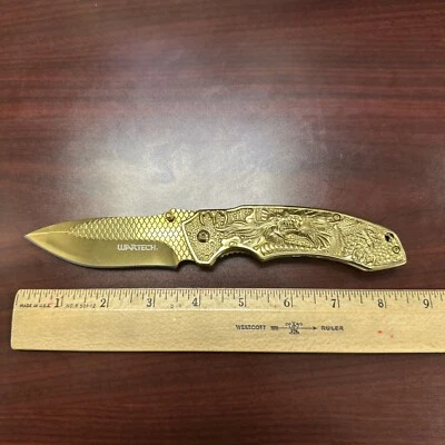 Faca de bolso dobrável WarTech Fantasy Golden Dragon, com mola assistida - Imagem 1 de 4