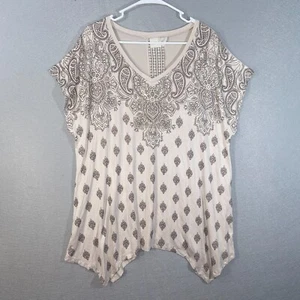 Chicos Zenergy Tunika Damen 3 braun Paisley kurzärmelig Oberteil Schaufel Ausschnitt Bluse - Bild 1 von 14