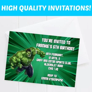 Personalised Superhero The Hulk Birthday Party Invitations Boys Invites Kids - Picture 1 of 3