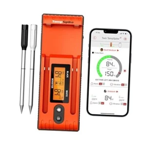 TempSpike Wireless Meat Thermometer with 2 Meat Probes, 500FT Bluetooth orange - Picture 1 of 7