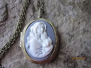 JUNGFRAU MARIA UND BABY JESUS KAMEE MEDAILLON - RELIGIÖS - BRONZE ANTIK - GRÄULICH - Bild 1 von 4