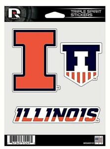 Illinois Illini NCAA Triple Spirit Stickers / Decals  3 Pack *Free Shipping