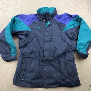 Columbia Jacket Men Large Blue Green Ski Snow Snowboarding Hidden Hood Full Zip - Picture 1 of 15