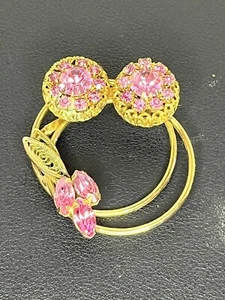 Pink Rhinestones Brooch Gold Tone Some Wear Shown Old No Missing Stone VGT Pin - Picture 1 of 16