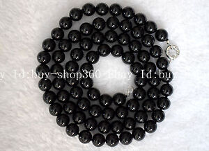 New 8/10/12/14mm Black Agate Onyx Gemstone Round Beads Necklace 18-24''