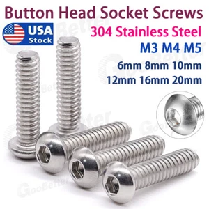 M3 M4 M5 Stainless Steel Button Head Socket Screw A2 304 Hex-Key Metric 6mm-20mm - Picture 1 of 15