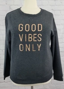 Green Tea Long Sleeve Round Neck Dark Gray Sweat Shirt Size 2X Good Vibes Only - Picture 1 of 7