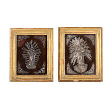 Pair of Silver Plates inside Frames Gilded Wood  Italy XIX Century