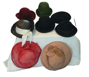 Lot of 8 Hats Vintage Womens Hat Theater Props Church Costume Netting Bows USA - Picture 1 of 12