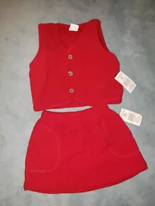 Max Gray Kids 18-24m Girls Fleece Vest Top & Skirt 2 Piece Outfit Set Dark Red - Picture 1 of 4