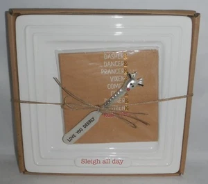 Mud Pie Christmas Holiday Sleigh All Day Cheese Set - Plate, Knife, & Napkins - Picture 1 of 5