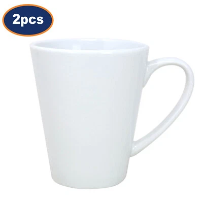 Conical Mug Coffee Tea Cup Porcelain Microwave Dishwasher Safe White 340ml 2Pcs - Image 1 of 4