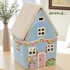 Blue House & Bunting Village Pottery Collection Ornament Tealight Holder 340281 - Picture 1 of 3