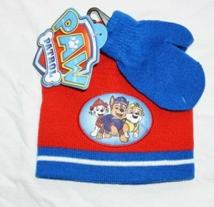 NWT Toddler Boy's Set PAW PATROL Winter Beanie Hat & Mittens Marshall, Chase - Picture 1 of 2