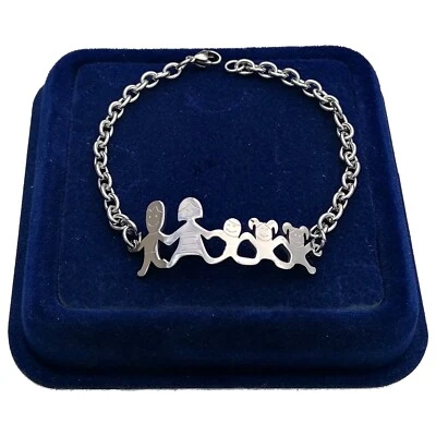 Bracciale Braccialetto Famiglia Acciaio Mamma Papà 3x Figli Maschio Femmina M07 - Immagine 1 di 3