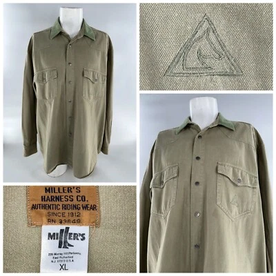 Camisa con botones Miller’s Harness Co. para hombre XL verde lisa 100 % algodón YGI J4-81 Foto 1 de 4
