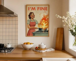 Póster de cocina retro - Divertido arte de pared de cocina de los años 50, impresión "Estoy bien" - Imagen 1 de 6