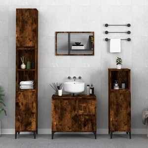Bathroom Vanity Cabinet Wooden Basin Sink Storage Smoked Oak 65x33x60cm - Picture 1 of 12