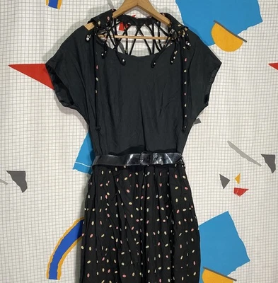 Vestido Falda Vintage Años 40 Confeti Polka Art Deco Cuello Telaraña Multicolor Foto 1 de 4