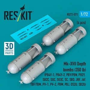 Bombas de profundidad ResKit RS72-0571 1/72 Mk-XVII 350 lb (4 piezas) armas de aviones de la Marina de los Estados Unidos - Imagen 1 de 3