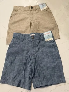 2X Cat & Jack Size 7 Flat Front Shorts / Beige And Blue - Picture 1 of 10