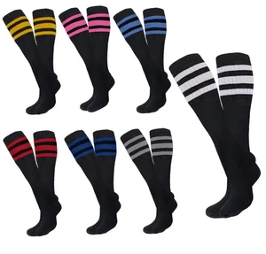 4 Stück schwarze Schlauchsocken gestreift 22 Zoll lang Old School Baumwollsocken 6 FARBEN - Bild 1 von 17