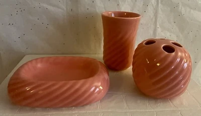 3 Vtg NOS Andre Richard 80’s Bathroom Set Toothbrush Soap Holder Cup Salmon Pink - Image 1 of 4