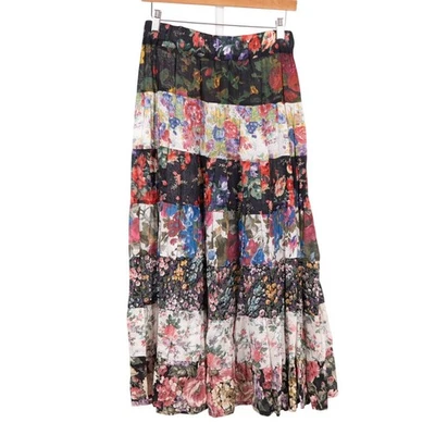 Maxi Falda Floral De Colección L Boho Festival Indie Años 90 Campesino En Niveles Patchwork En Capas Foto 1 de 4