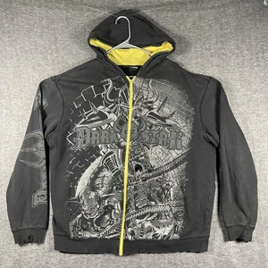 Darkstar Hoodie Mens XL Black Yellow Full Zip Graphic Skateboard Distressed - Picture 1 of 11
