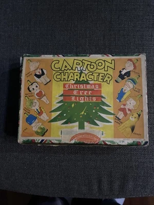 Vintage Cartoon Character Glass Figural Christmas Tree Light Bulbs In Box - Image 1 of 4