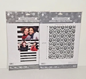 NEW! *Set of 2* Black & White Photo Backdrops - Damask & Striped 6'FT x 4.50'FT - Picture 1 of 7