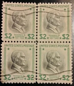 U.S. $2 Warren G Harding Plate Block Of 4 Stamps. Sc.833 Used F-VF 1938 CV$20⁰⁰ - Picture 1 of 2