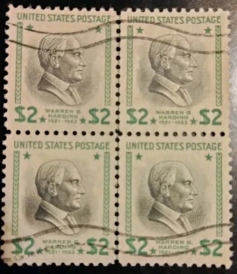 U.S. $2 Warren G Harding Plate Block Of 4 Stamps. Sc.833 Used F-VF 1938 CV$20⁰⁰ - Image 1 of 2