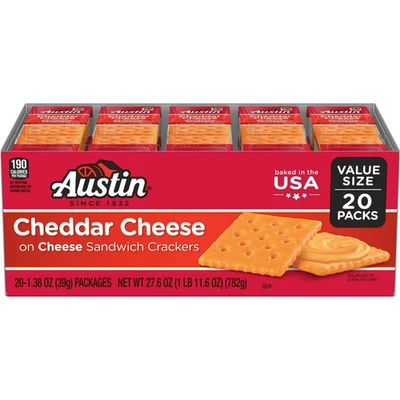 Austin Cheddar Cheese on Cheese Sandwich Crackers, Single Serve Snack Crackers, - Image 1 of 4