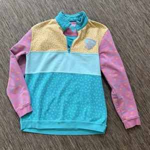 Chubbies Fleece 1/4 Zip  Party Pullover Mens Large Geometric Retro Pockets 80's - Picture 1 of 5