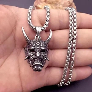 Hannya Mask Pendant Necklace Samurai Devil Mask Gothic Punk Gift - Imagen 1 de 3