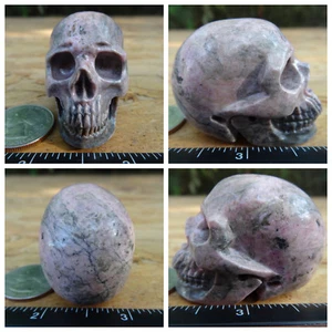 1.95" Rhodonite Skull Carved Stone 108.8g 3.8oz Crystal Healing Realistic - Bild 1 von 12