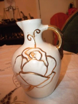  Pretty White Creamer with Gold Rose -Gold Handle -Gold Spout - Possibly Vintage - Image 1 of 4