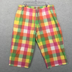 Cacique 2X Cropped Lounge Pants Checkered Pink Green Orange Fun Colorful 18/20 - Picture 1 of 10