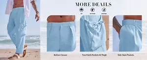 PASLTER Mens Linen Harem Pants Elastic Waist Hippie Beach Cropped Pants XL Blue - Picture 1 of 1