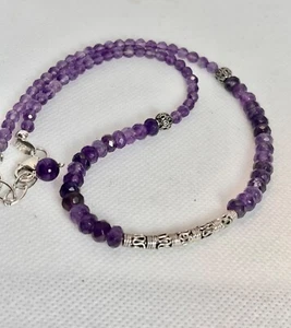 Amethyst 18 Zoll Halskette massiv Sterlingsilber Bali Anhänger Design echte Edelsteine - Bild 1 von 7