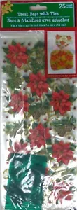 New CHRISTMAS CELLO PARTY GIFT BAGS 25 Count TREAT BAGS with Ties ~ Poinsettia - Picture 1 of 1