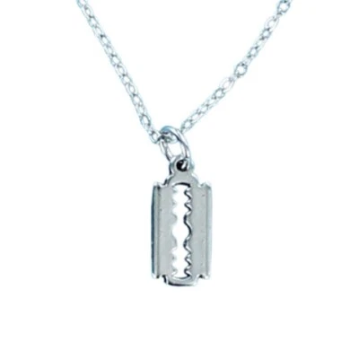 Collar HOJA DE AFEITAR con cadena o dije solo pequeño estaño doble filo afeitado pequeño Foto 1 de 4