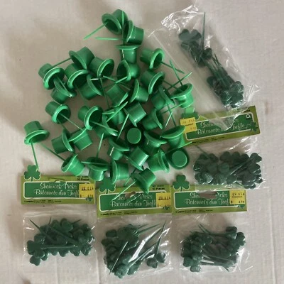 St. Patrick's Day Shamrocks Hats Plastic Cake Cupcake Picks Decorations Favors - Image 1 of 4