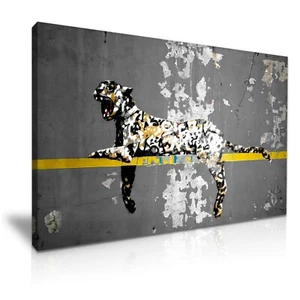 Banksy Bronx Zoo Leopard Yellow Canvas Modern Home Art ~ 5 Size to Choose - Imagen 1 de 7