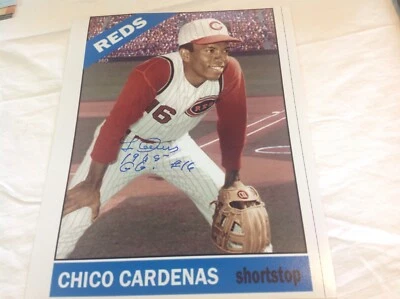Leo Cardenas 8x10 Cincinnati Reds 1965 G. Glove Autograph Photo D1 - Image 1 of 3