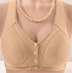 Women's Front Closed Button Comfy Full Coverage Corset Bra Size 44 Beige New - Picture 1 of 7